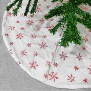 Red sequined snowflake 46 inch fuzzy Christmas tree skirt